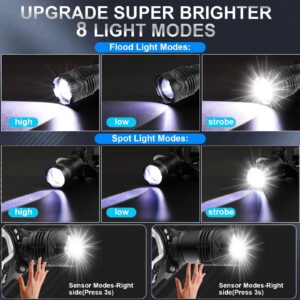 Headlamp Rechargeable, 150000 Super Bright Headlamp Flashlight with 8 Modes & Sensor Function, Zoom, Battery Powered Detachable, IP67 Waterproof USB Head Lamp for Camping, Hunting