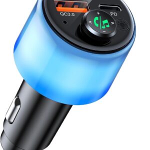 RIWUSI Bluetooth 5.3 FM Transmitter for Car, [All-Over Glow] PD 30W+QC 3.0 Dual-Port Fast Car Charger, Wireless FM Radio Bluetooth Car Adapter with Hands-Free Calling, Hi-Fi Music Player/Car Kit