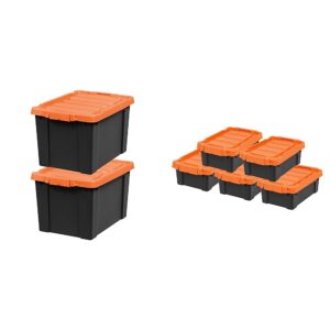 iris usa 19 gallon heavy-duty plastic storage bins, 2 pack, store-it-all container totes with durable lid and secure latching buckles & iris usa 3 gallon heavy-duty plastic storage bins, 5 pack