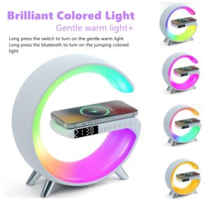 4 in 1 Led Wireless Charging Lamp with Bluetooth Speaker Alarm Clock,Smart Wireless Charger Atmosphere Lamp Night Light for Desk Govee Lamps Bedroom Decor (White)