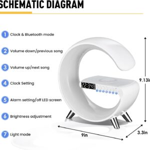 4 in 1 Led Wireless Charging Lamp with Bluetooth Speaker Alarm Clock,Smart Wireless Charger Atmosphere Lamp Night Light for Desk Govee Lamps Bedroom Decor (White)