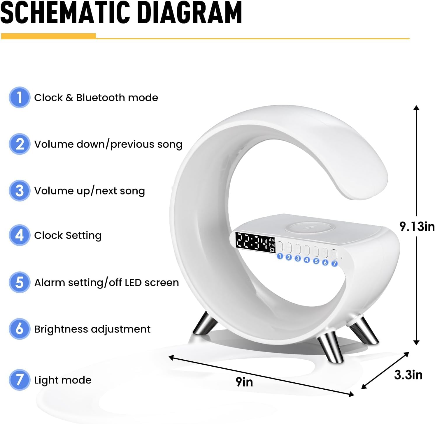 4 in 1 Led Wireless Charging Lamp with Bluetooth Speaker Alarm Clock,Smart Wireless Charger Atmosphere Lamp Night Light for Desk Govee Lamps Bedroom Decor (White)