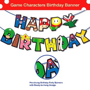 Game Characters Mario Pre-Strung Superhero Birthday Banner - Colorful Graphics for Gaming Fans! Perfect Party Decorations for Game Theme Birthdays and Adventures - Order Now!