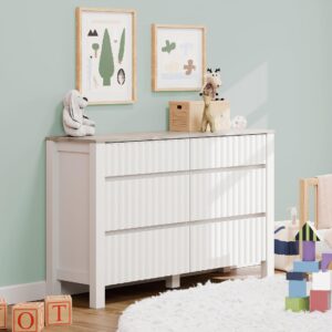 wampat 6 drawers nursery dresser chest for bedroom, baby dresser changing table wood closet with storage organizer cabinet with wide drawers for kid's room living room, nursery,entryway,white