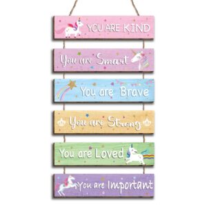 hiweran 6 pcs unicorn decor girls room decor plaque sign, watercolor unicorn inspirational positive quotes wall art decor hanging sign for teens girl bedroom princess toddler room-15