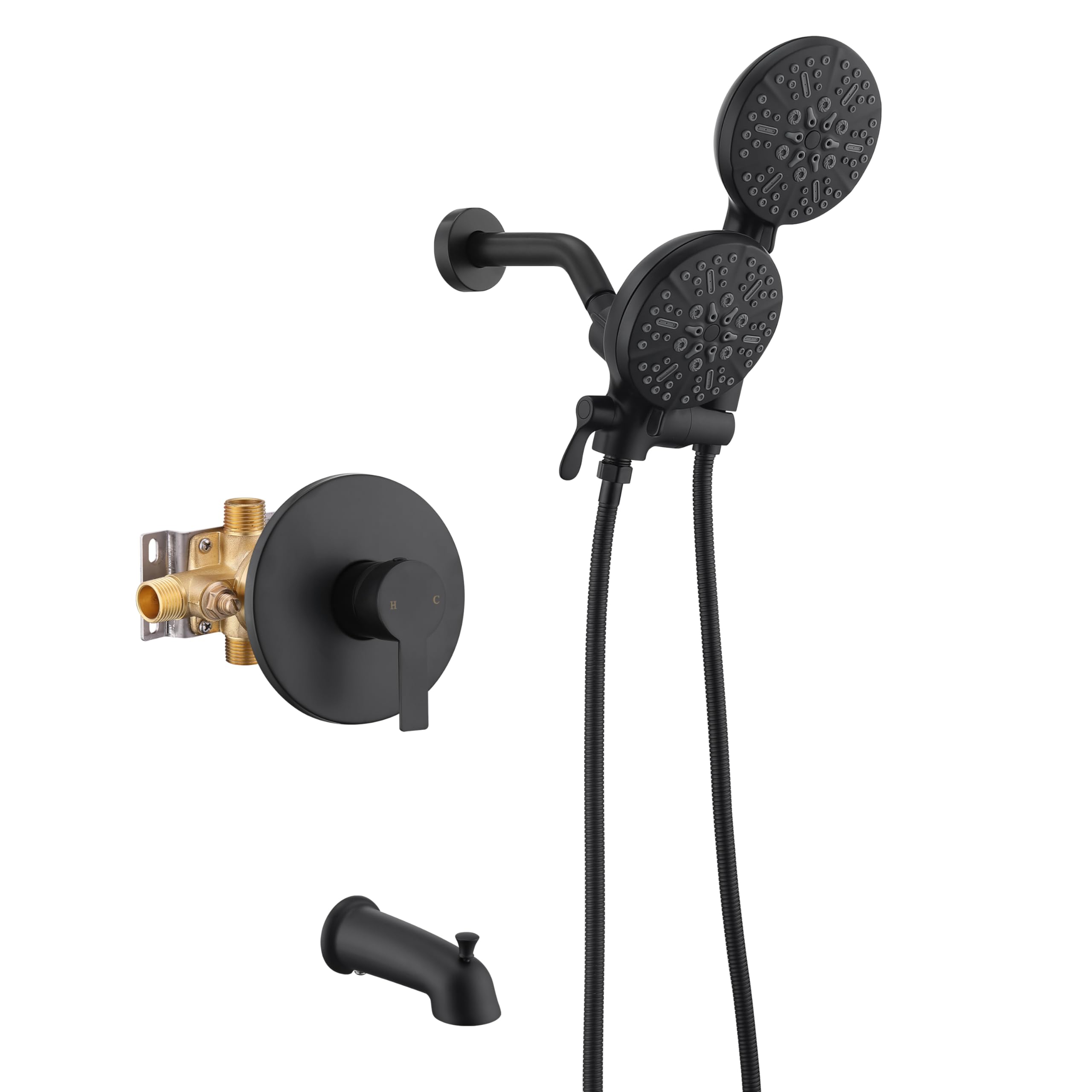 KIRLYSTONE Matte Black Shower Faucet, Black Shower System with Shower Head and Handheld Spray, High Pressure Bathtub and Shower Trim Kit With Adjustable Brass Valve