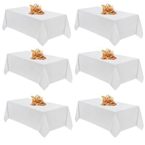 heudumb table cloth 6 packs white tablecloths for rectangle tables 60x102 inch washable wrinkle free and spillproof polyester tablecloth for festival camping picnic wedding party table cover