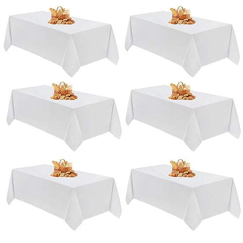 Heudumb Table Cloth 6 Packs White Tablecloths for Rectangle Tables 60x102 Inch Washable Wrinkle Free and Spillproof Polyester Tablecloth for Festival Camping Picnic Wedding Party Table Cover