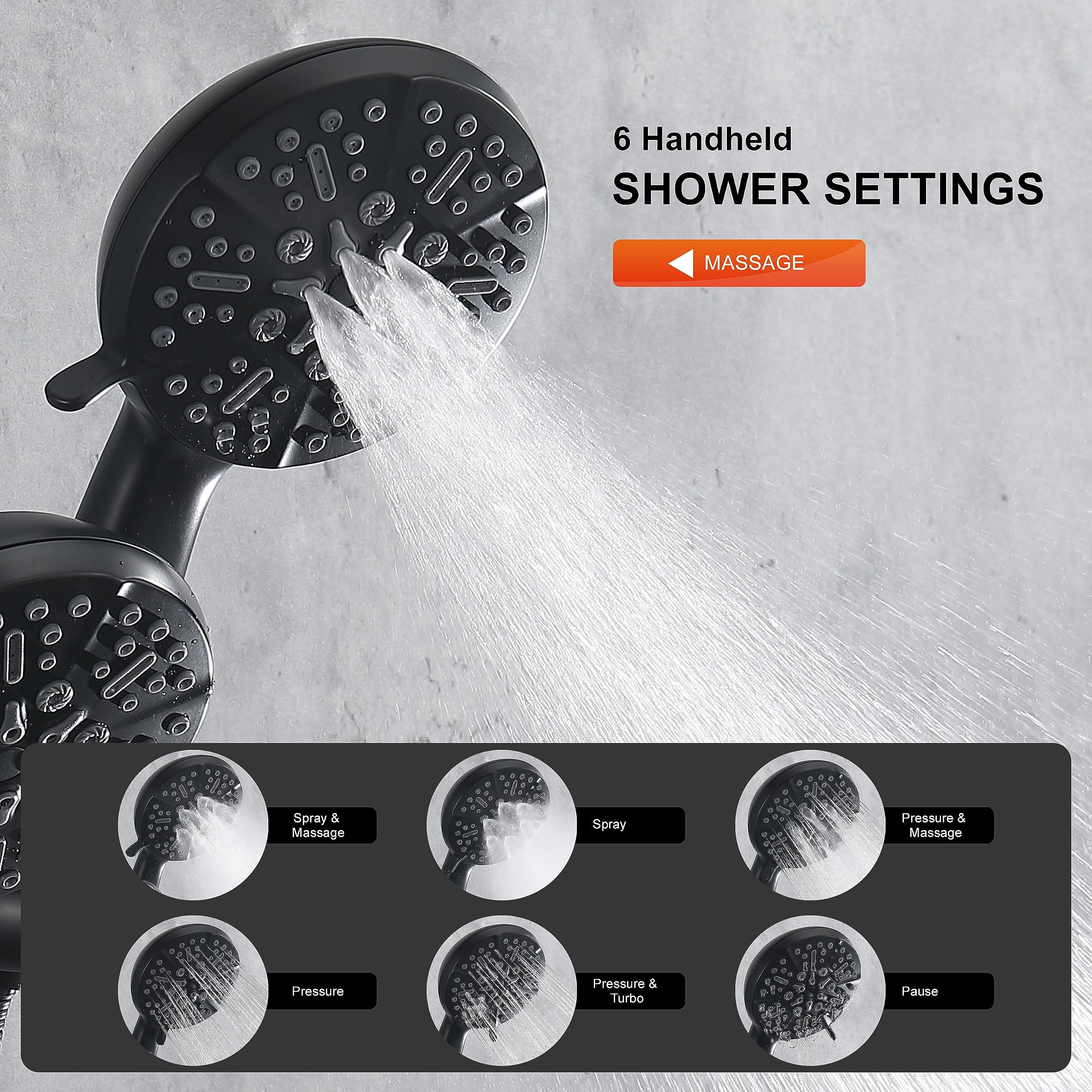 KIRLYSTONE Matte Black Shower Faucet, Black Shower System with Shower Head and Handheld Spray, High Pressure Bathtub and Shower Trim Kit With Adjustable Brass Valve