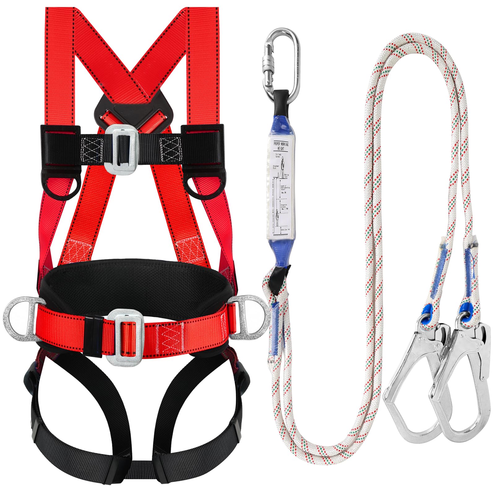 TT TRSMIMA Safety Harness Fall Protection Kit: Full Body Roofing harnesses with Shock Absorbing Lanyard - Updated Comfortable Waist Pad