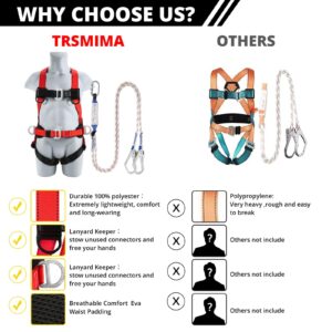 TT TRSMIMA Safety Harness Fall Protection Kit: Full Body Roofing harnesses with Shock Absorbing Lanyard - Updated Comfortable Waist Pad