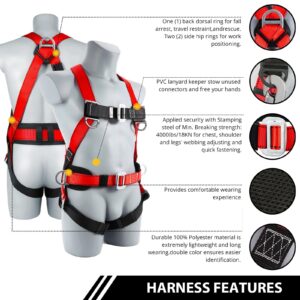 TT TRSMIMA Safety Harness Fall Protection Kit: Full Body Roofing harnesses with Shock Absorbing Lanyard - Updated Comfortable Waist Pad