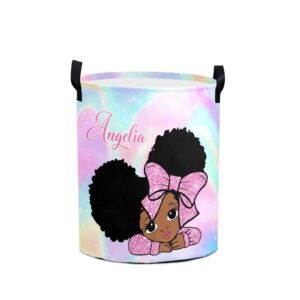 generic waterproof laundry hamper for girls kids baby, cute pink laundry basket with handle, custom nursery hamper with name