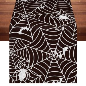halloween table runner spider web table runner black halloween table decorations halloween kitchen decor spiderweb table runner for seasonal holidays, scary movie nights decorations- 13x72 inch