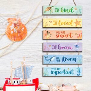 Kadiak 6 Pcs Ocean Decor Kids Room Decor Hanging Plaque Sign, Watercolor Ocean Inspirational Positive Quotes Wall Art Decor for Teens Children Bedroom Princess Toddler Room Nursery Dorm-12