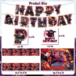 Spider Miles Morales Birthday Party Decorations, Spider Miles Party Supplies Include Birthday Banner, Balloons, Tablecloth, Plates, Cupcake Toppers, Backdrop for Black Spider Birthday