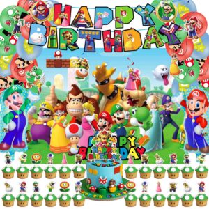 mario party decorations birthday party supplies super mario bros birthday favors include birthday banners, backdrop, balloons, cake decoration, cupcake toppers, hanging swirls