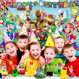 Mario Party Decorations Birthday Party Supplies Super Mario Bros Birthday Favors Include Birthday Banners, Backdrop, Balloons, Cake Decoration, Cupcake Toppers, Hanging Swirls