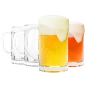 4 pack heavy beer glass mug - 16oz beer mug, large beer glasses with handle, frozen beer mugs for freezer, classic beer mug glasses set glass steins for bar, beverage, dishwasher freezer safe 485ml