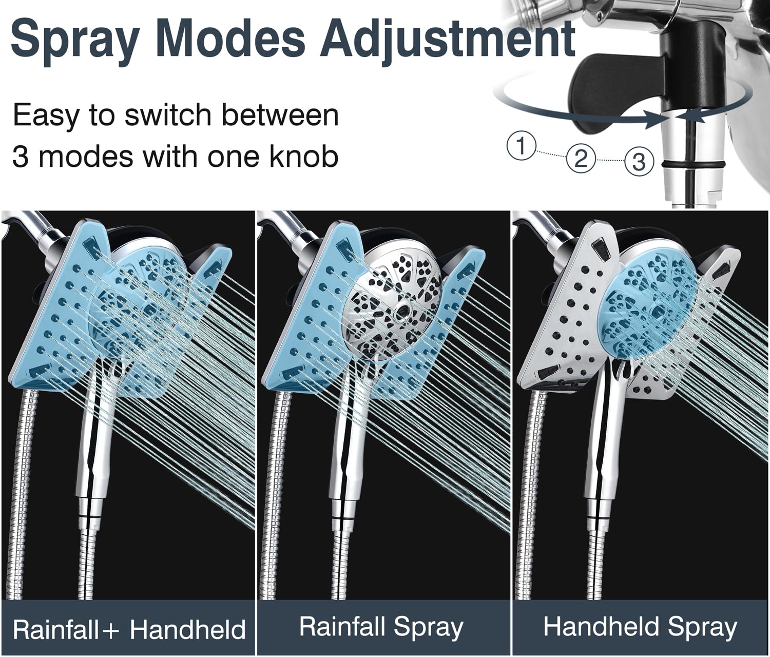 INAVAMZ 2-IN-1 Shower Heads with Handheld Spray Combo: 7.5 Inch Rainfall Shower Head & 10 Settings Hand Held Shower Head, Detachable Shower Head with Hose Lifetime Shower Head Warranty