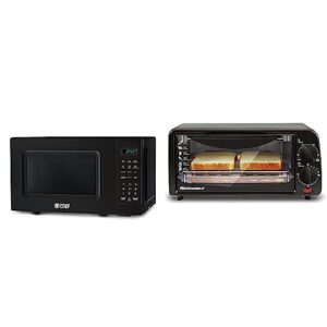 commercial chef small microwave 0.7 cu. ft. countertop microwave with digital display, black microwave & elite gourmet eto236 personal 2 slice countertop toaster oven with 15 minute timer