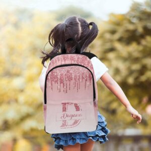 Personalized School Backpack for Elementary Boys Girls with Name Pink Glitter Pattern Waterproof Custom Bookbag for Daughter Son Fashion Unique Customized Gift Book Bag Back Pack