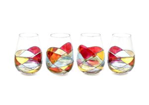 stemless wine glasses set 4 sagrada barcelona hand painted mouth blown unique gifts
