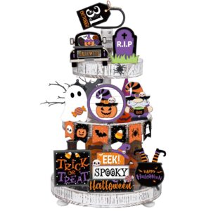 umigy 15 pcs halloween tiered tray decor set cute halloween wooden signs farmhouse rustic tiered tray decoration items for home table house room kitchen party (ghost)