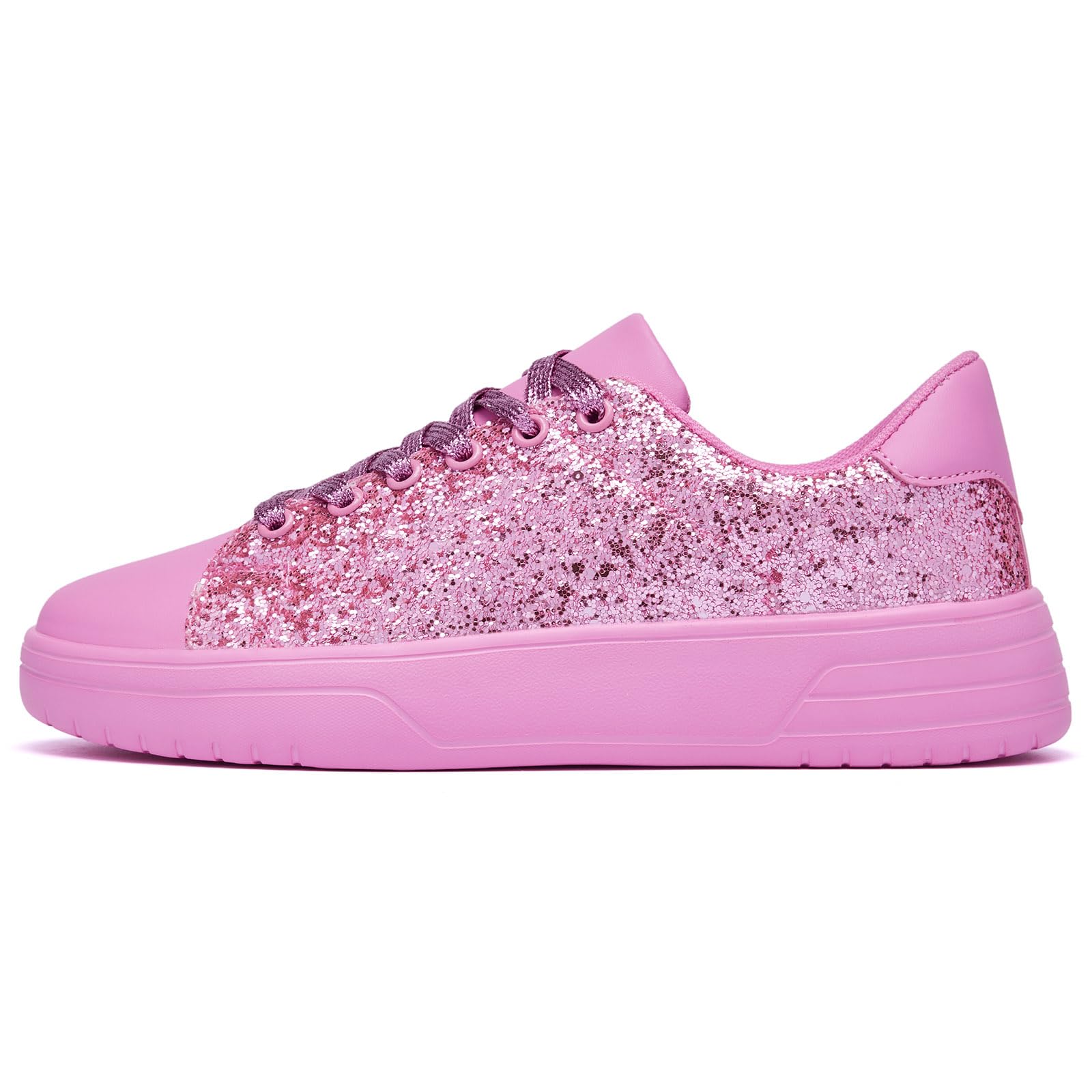 Women's Glitter Sneakers Shiny Sequin Tennis Rhinestone Bling Fashion Sneaker Sparkly Walking Casual Lace Up Shoes Pink