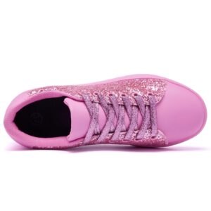 Women's Glitter Sneakers Shiny Sequin Tennis Rhinestone Bling Fashion Sneaker Sparkly Walking Casual Lace Up Shoes Pink