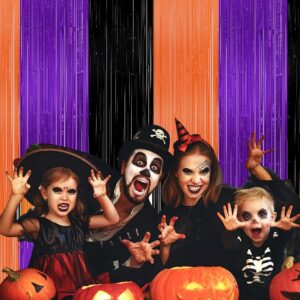 Halloween Backdrop Curtains 3 Pack 8.5X9.84 ft Halloween Party Photo Backdrop Black Orange Purple Photo Booth Props Metallic Tinsel Foil Fringe Curtain for Halloween Party Decoration Supplies