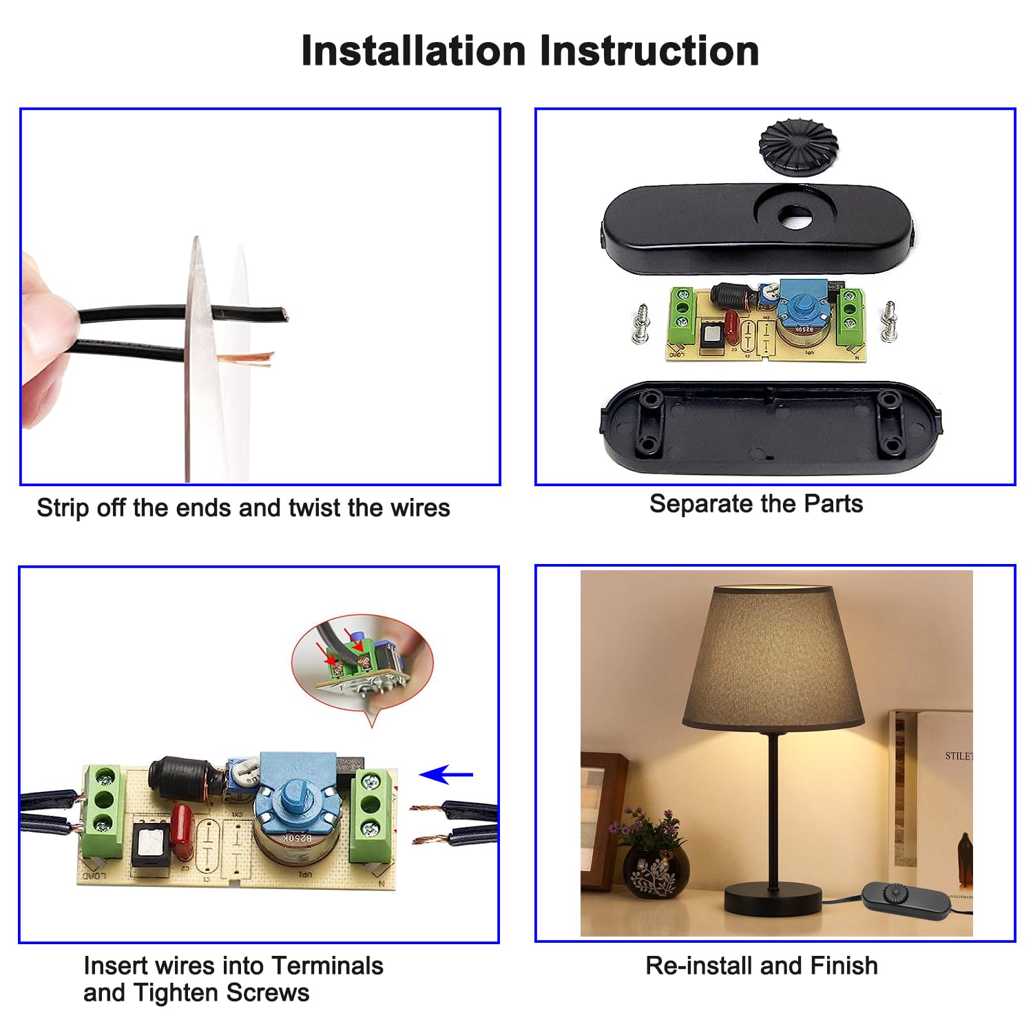 Inline Lamp Switch 2-Pack, Full Range Rotary Dimmer Switch, Cord Switch Replacement for Floor Lamp, Table Lamp, Pendant Light, Fit for Incandescent, Halogen Bulbs, Dimmable LED Lights