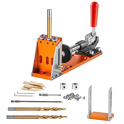 VEVOR 30 Pcs Pocket Hole Jig Kit, Adjustable & Easy to Use Pocket Hole Jig System with Step Drills, Wrenches, Drill Stop Rings, and Square Drive Bits, Dual Scale Marks for DIY Carpentry Projects