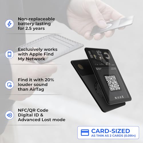 Rolling Square Aircard Wallet Tracker - Bluetooth Wallet Finder Find My Network Compatible with Business Card Feature NFC/QR Code - 0.09in Slim