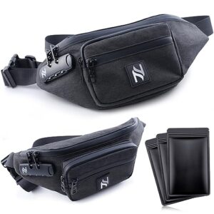 innoscent smell proof bum bag crossbody bag adjustable waist bag backpack -combination lock- for working commuting traveling (dark grey)