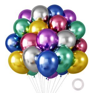rubfac 65 pcs 12 inches metallic party balloons, 6 assorted colors metallic balloons for birthday graduation carnival baby shower wedding decoration