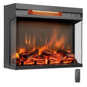 costway 3-sided electric fireplace insert with remote control, 23-inch log heater with thermostat, adjustable brightness, 8h timer, overheat protection, fireplace heater for indoor use, 1500w