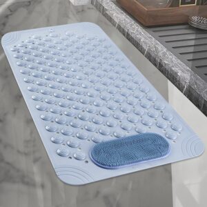bathmat non slip resistant for tub,shower mat rubber bathtub mat, non slip rubber bathtub mat, machine washable,fast-drying, super absorbent (27.5" x 14.2", blue)