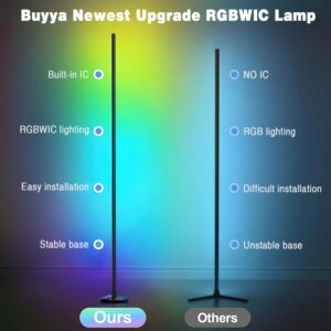 Buyya LED RGB Corner Floor Lamp, 50 Inch Upgrade RGB Corner Lights 16 Million Colors Changing Music Sync with Smart APP Atmosphere Lighting Smart LED Floor Lamps for Living Room Bedroom