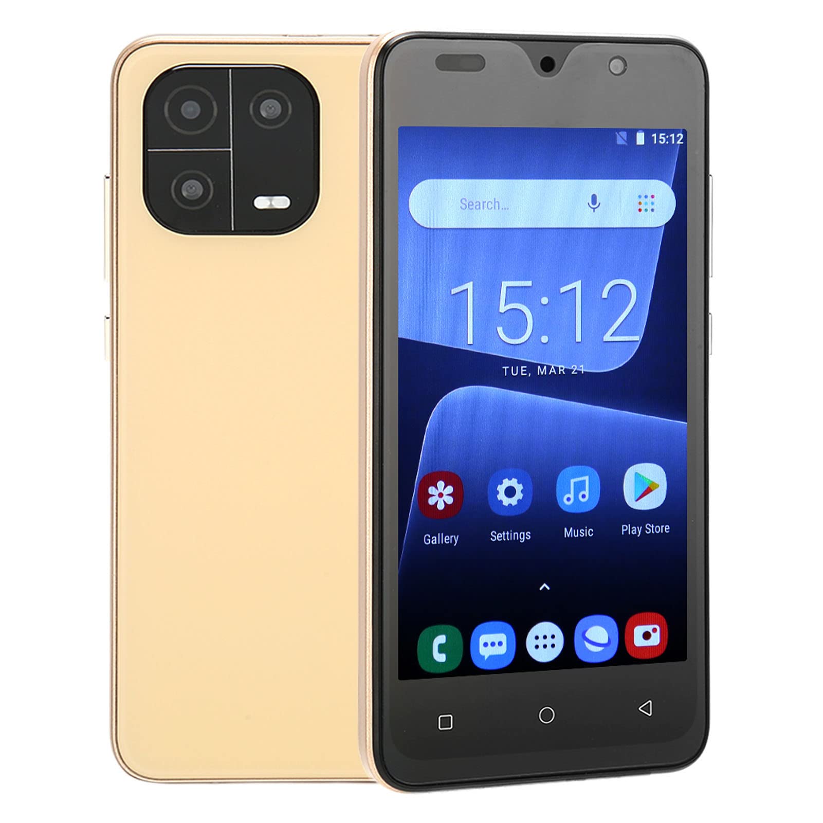 Zyyini M13 PRO Unlock Smartphone for Android 10, 5 Inch IPS HD Screen Face Unlock Cell Phone, 4GB RAM 32GBROM, Dual SIM 3G Call, 8MP 5MP Dual Camera, WiFi, BT, Gold (US Plug)