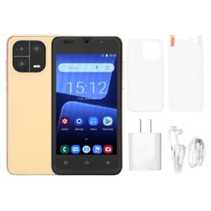 Zyyini M13 PRO Unlock Smartphone for Android 10, 5 Inch IPS HD Screen Face Unlock Cell Phone, 4GB RAM 32GBROM, Dual SIM 3G Call, 8MP 5MP Dual Camera, WiFi, BT, Gold (US Plug)