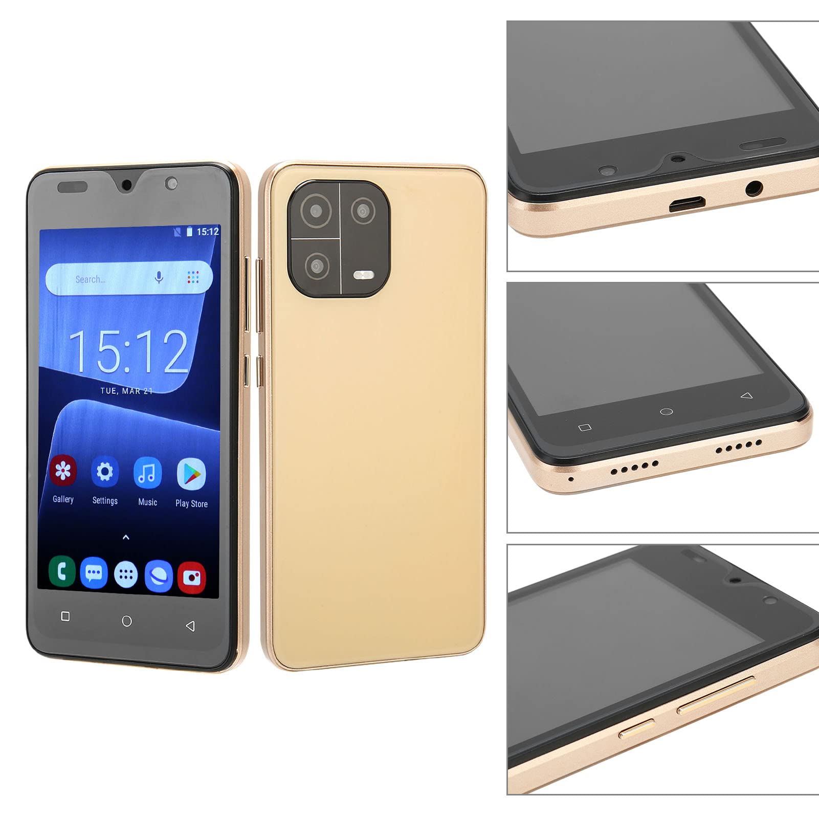 Zyyini M13 PRO Unlock Smartphone for Android 10, 5 Inch IPS HD Screen Face Unlock Cell Phone, 4GB RAM 32GBROM, Dual SIM 3G Call, 8MP 5MP Dual Camera, WiFi, BT, Gold (US Plug)