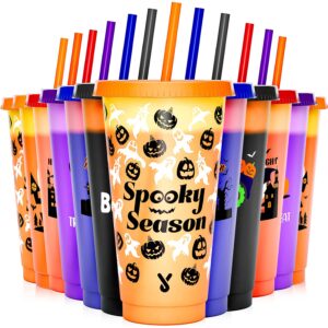 halloween decorations, color changing reusable cups with lids and straws - 6 pack 24 oz plastic tumblers bulk, reusable for party favors