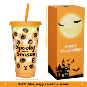 Halloween Decorations, Color Changing Reusable Cups with Lids and Straws - 6 Pack 24 oz Plastic Tumblers Bulk, Reusable for Party Favors