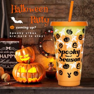 Halloween Decorations, Color Changing Reusable Cups with Lids and Straws - 6 Pack 24 oz Plastic Tumblers Bulk, Reusable for Party Favors