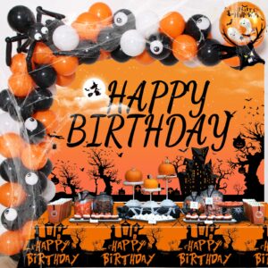 Halloween Birthday Party Decorations, Halloween Decorations Indoor/Outdoor for Kids, Halloween Party Decorations with Halloween Birthday Banner Backdrop Halloween Balloons Arch Kit