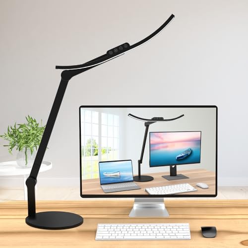 Omorepa Led Desk Lamp for Home Office, Architect Curved Desk Lamp with Base Bright 1000LM Adjustable Desk Light Dimmable Touch Tall Table Light with 3 Rotatable Joints for Computer Workbench