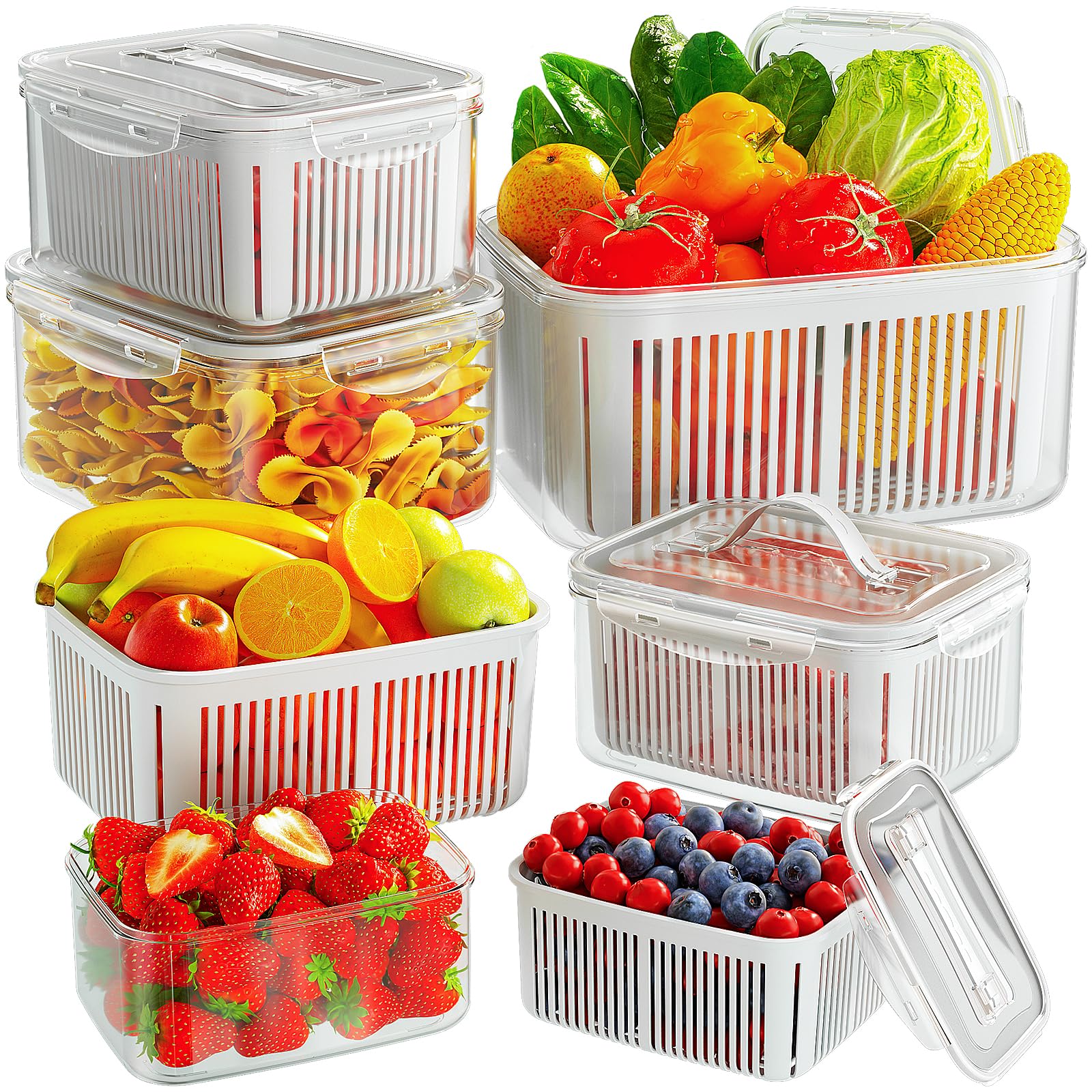 10PCS Fruit Vegetable Storage Containers for Fridge with Colander - Food Containers for Refrigerator Kitchen Organizer Produce Container Keep Fruits Vegetables Berry Meat Fresh longer,Dishwasher Safe