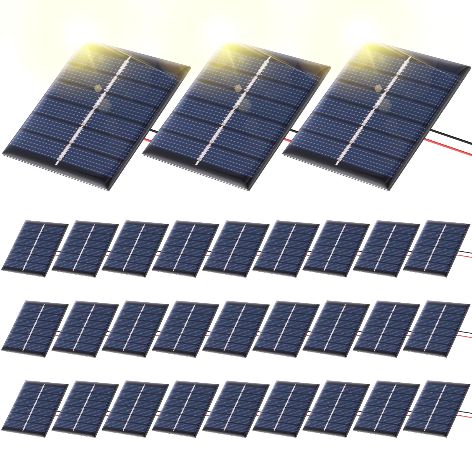 Kanayu 30 PCS Small Solar Panels3V 120MA Mini Polycrystalline Solar Cells DIY System Kits Epoxy Solar Panel Module Photovoltaic Cells Charger 60 x 55 mm for Solar Light Phone Charger Flashlight