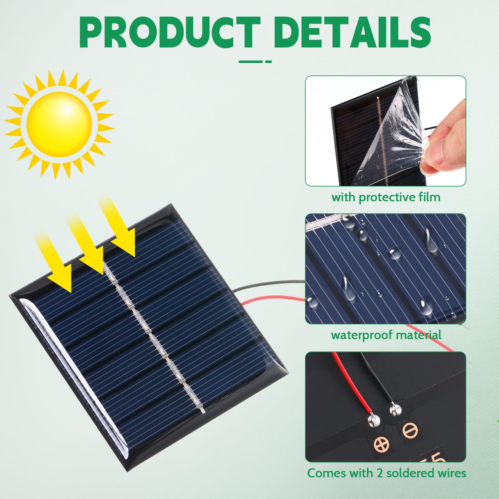 Kanayu 30 PCS Small Solar Panels3V 120MA Mini Polycrystalline Solar Cells DIY System Kits Epoxy Solar Panel Module Photovoltaic Cells Charger 60 x 55 mm for Solar Light Phone Charger Flashlight